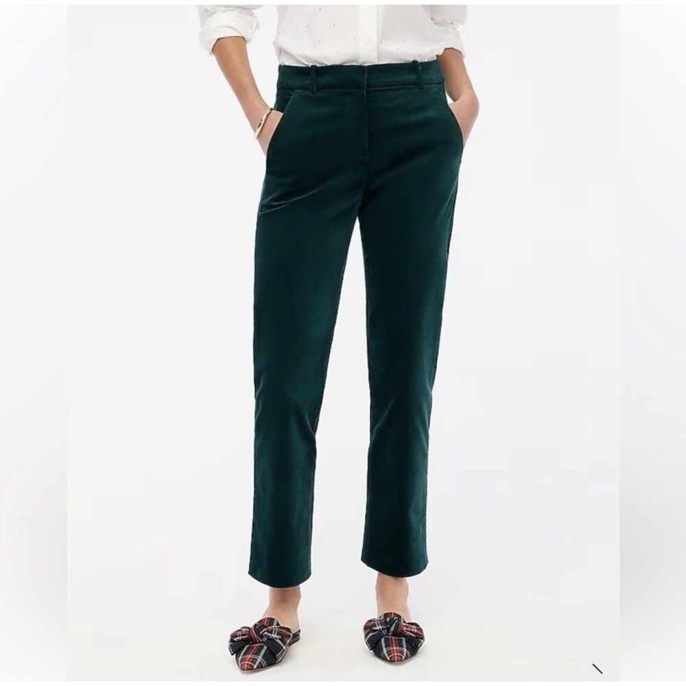 J Crew Factory Petite Velvet Kallie pant in Old Forest green 8 P New BU805